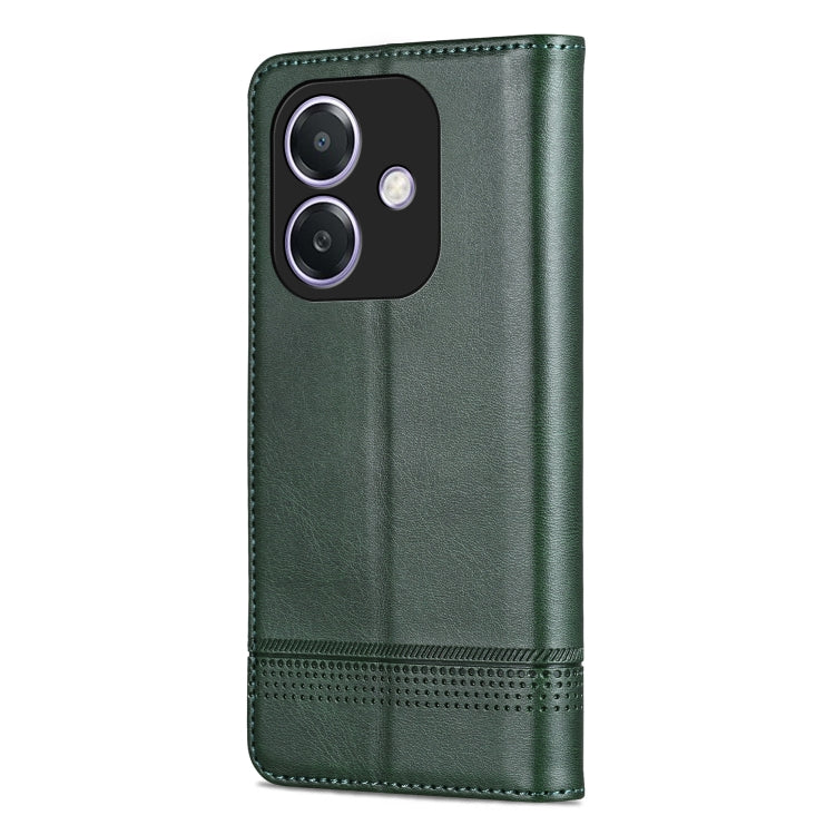 For OPPO A3x 4G AZNS Magnetic Calf Texture Flip Leather Phone Case(Dark Green)