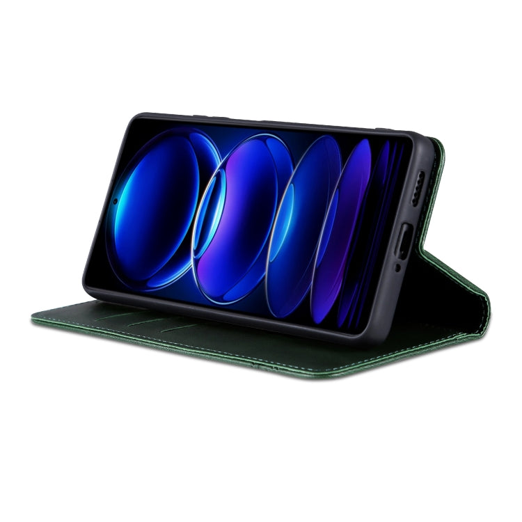 For OPPO A3x 4G AZNS Magnetic Calf Texture Flip Leather Phone Case(Dark Green)