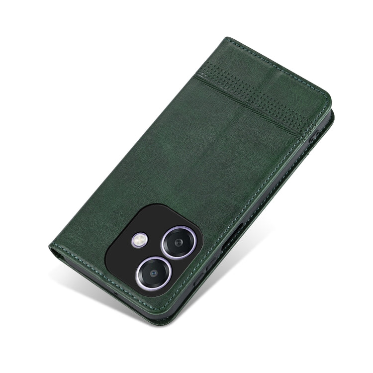 For OPPO A3x 4G AZNS Magnetic Calf Texture Flip Leather Phone Case(Dark Green)