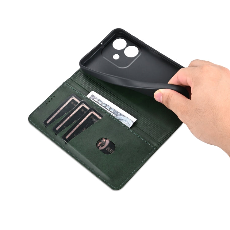 For OPPO A3x 4G AZNS Magnetic Calf Texture Flip Leather Phone Case(Dark Green)