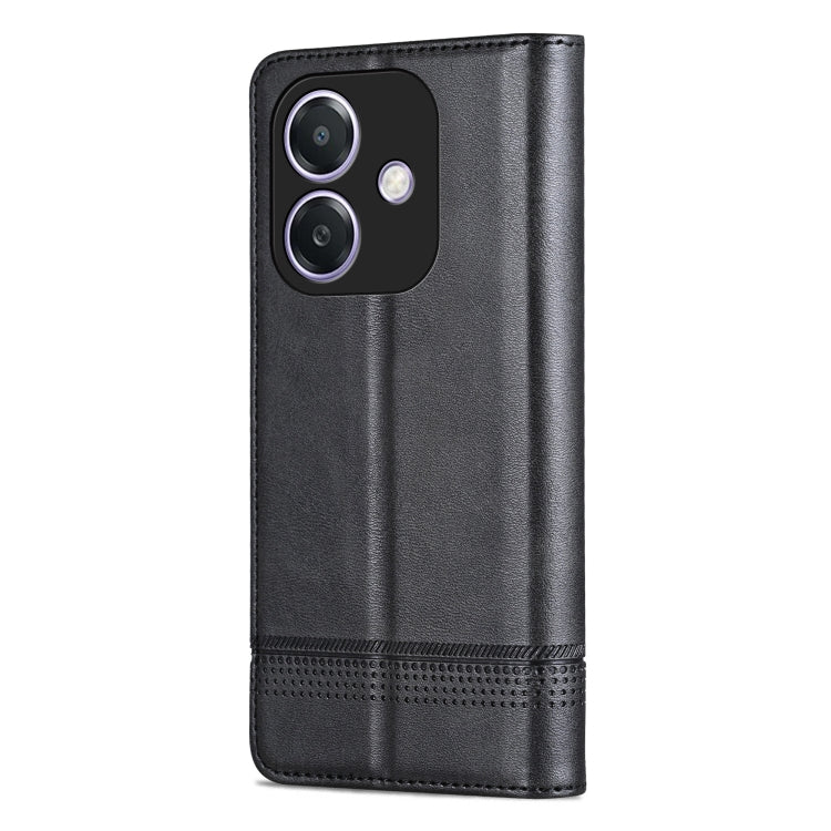 For OPPO A3x 4G AZNS Magnetic Calf Texture Flip Leather Phone Case(Black)