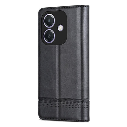 For OPPO A3x 4G AZNS Magnetic Calf Texture Flip Leather Phone Case(Black)