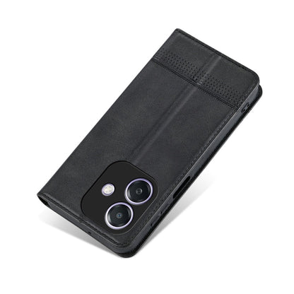 For OPPO A3x 4G AZNS Magnetic Calf Texture Flip Leather Phone Case(Black)