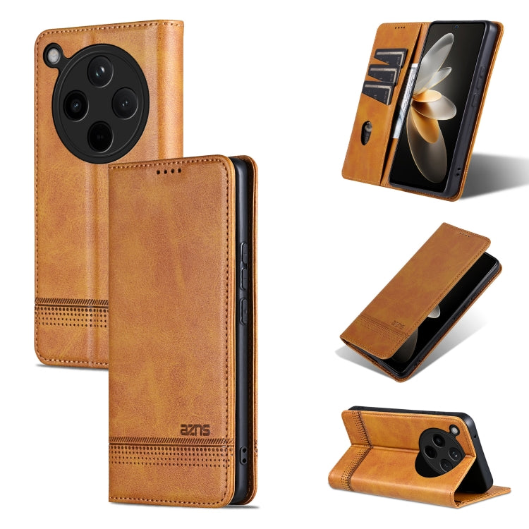 For OPPO Find X8 AZNS Magnetic Calf Texture Flip Leather Phone Case(Light Brown)