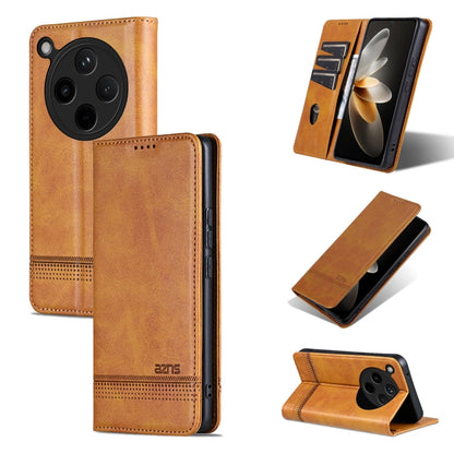 For OPPO Find X8 AZNS Magnetic Calf Texture Flip Leather Phone Case(Light Brown)