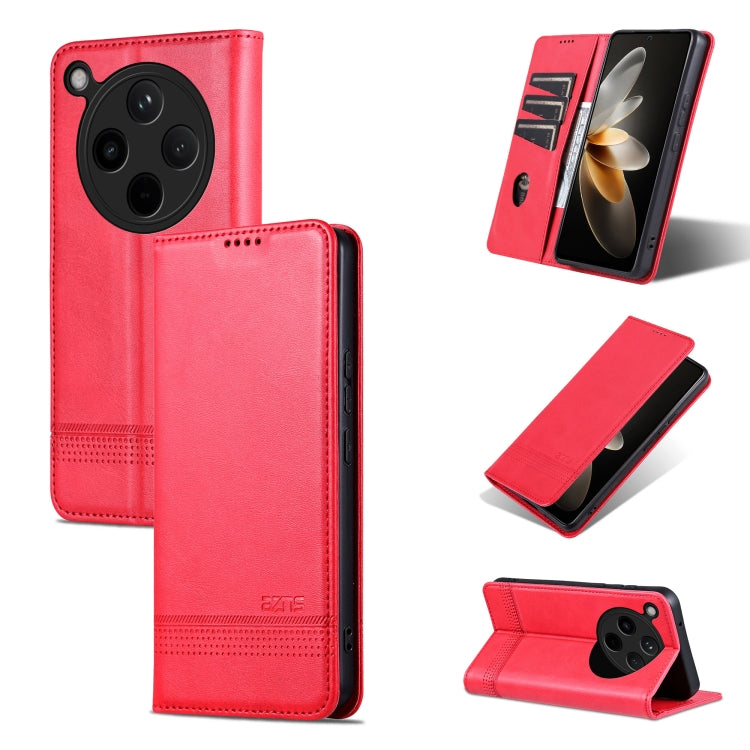 Pour étui de téléphone en cuir à rabat texturé veau magnétique AZNS pour OPPO Find X8 (Rouge)