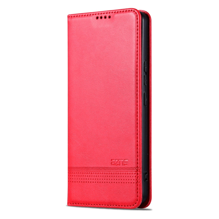 Pour étui de téléphone en cuir à rabat texturé veau magnétique AZNS pour OPPO Find X8 (Rouge)
