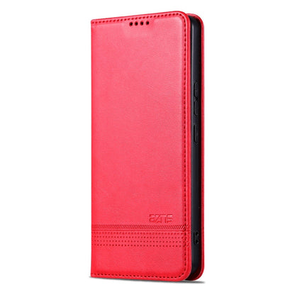 Pour étui de téléphone en cuir à rabat texturé veau magnétique AZNS pour OPPO Find X8 (Rouge)
