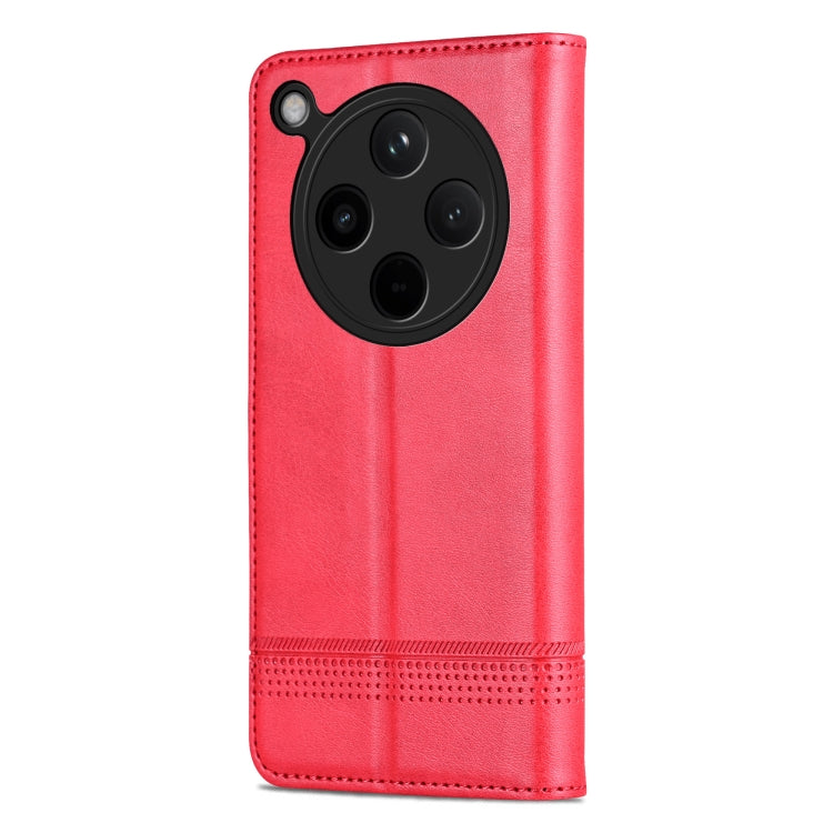 Pour étui de téléphone en cuir à rabat texturé veau magnétique AZNS pour OPPO Find X8 (Rouge)