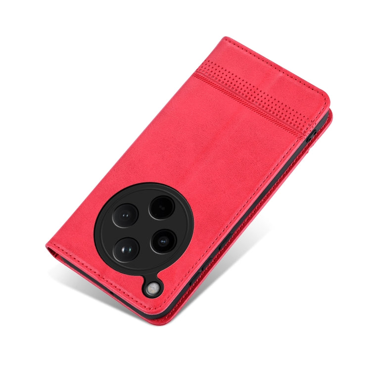 Pour étui de téléphone en cuir à rabat texturé veau magnétique AZNS pour OPPO Find X8 (Rouge)