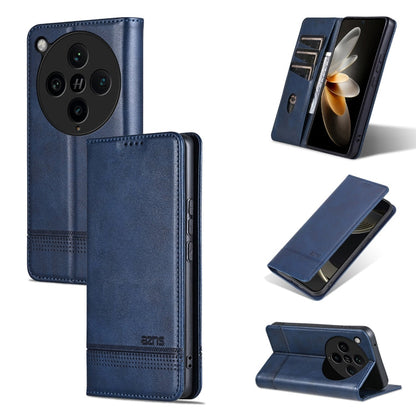 Pour étui de téléphone en cuir à rabat texturé veau magnétique AZNS pour OPPO Find X8 Pro (bleu foncé)