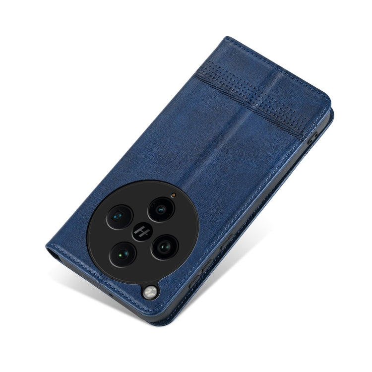 Pour étui de téléphone en cuir à rabat texturé veau magnétique AZNS pour OPPO Find X8 Pro (bleu foncé)
