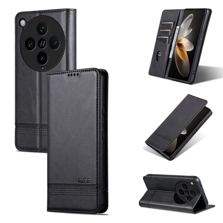 Pour OPPO Find X8 Pro AZNS Étui de téléphone en cuir à rabat magnétique texturé en veau (noir)