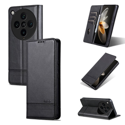 Pour OPPO Find X8 Pro AZNS Étui de téléphone en cuir à rabat magnétique texturé en veau (noir)