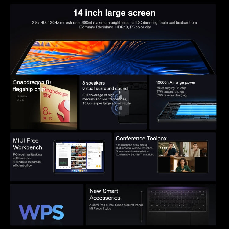 Xiaomi Pad 6 Max 14 inch, 12GB+512GB, MIUI 14 OS Qualcomm Snapdragon 8+ 4nm Octa Core, 10000mAh Battery(Silver)