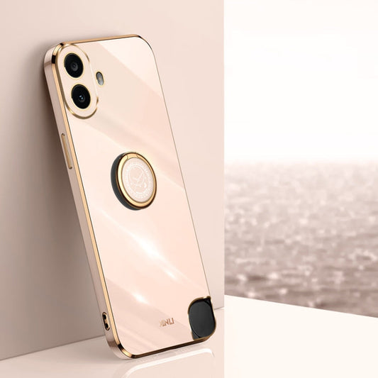 Pour Nothing CMF Phone 1 XINLI Coque de téléphone en TPU plaqué 6D à bords droits avec support annulaire (rose)