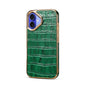 For iPhone 16 Plus Denior Crocodile Texture Genuine Leather Electroplating Phone Case(Green)
