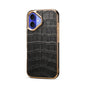 Pour iPhone 16 Plus Étui de téléphone en cuir véritable avec texture crocodile Denior et galvanoplastie (noir)