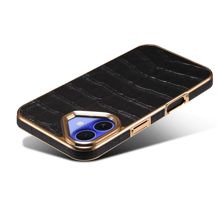 Pour iPhone 16 Plus Étui de téléphone en cuir véritable avec texture crocodile Denior et galvanoplastie (noir)