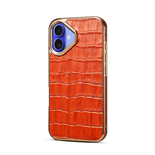 Pour iPhone 16 Étui de téléphone en cuir véritable texturé crocodile Denior galvanisé (marron mocca)