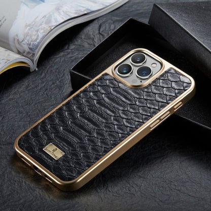 For iPhone 16 Pro Fierre Shann Python Texture Electroplating PU Phone Case(Black)