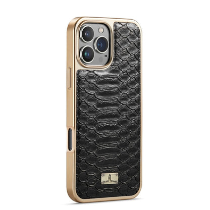 For iPhone 16 Pro Fierre Shann Python Texture Electroplating PU Phone Case(Black)