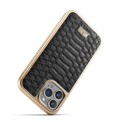 For iPhone 16 Pro Fierre Shann Python Texture Electroplating PU Phone Case(Black)