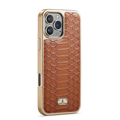 For iPhone 16 Pro Fierre Shann Python Texture Electroplating PU Phone Case(Brown)