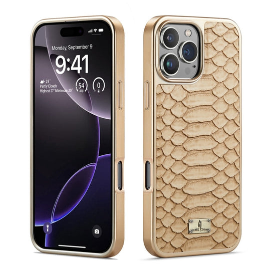 For iPhone 16 Pro Fierre Shann Python Texture Electroplating PU Phone Case(White)
