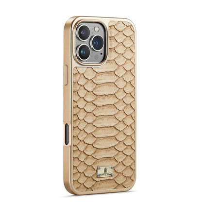 For iPhone 16 Pro Fierre Shann Python Texture Electroplating PU Phone Case(White)