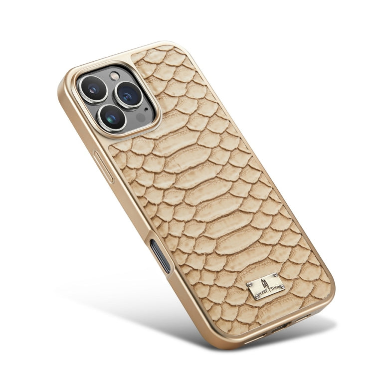 For iPhone 16 Pro Fierre Shann Python Texture Electroplating PU Phone Case(White)