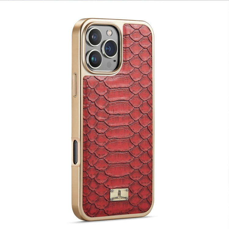 Pour iPhone 16 Pro, étui de téléphone en cuir PU texturé python avec galvanoplastie Fierre Shann (rouge)