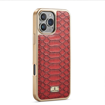 Pour iPhone 16 Pro, étui de téléphone en cuir PU texturé python avec galvanoplastie Fierre Shann (rouge)