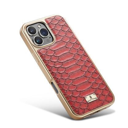 Pour iPhone 16 Pro, étui de téléphone en cuir PU texturé python avec galvanoplastie Fierre Shann (rouge)