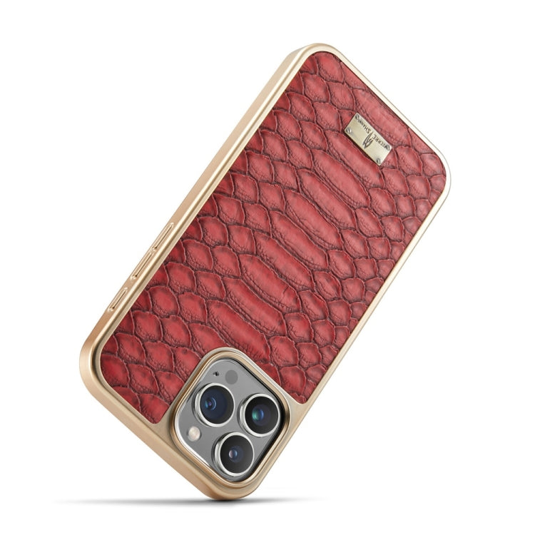 Pour iPhone 16 Pro, étui de téléphone en cuir PU texturé python avec galvanoplastie Fierre Shann (rouge)