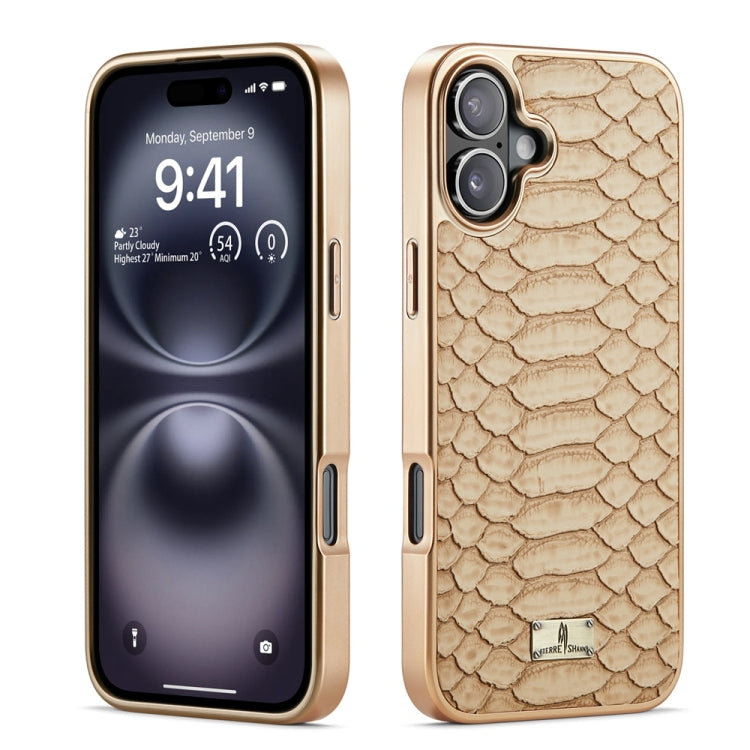Pour iPhone 16 Plus Fierre Shann Étui de Téléphone en PU à Texture Serpent Python et Placage Électrolytique (Blanc)