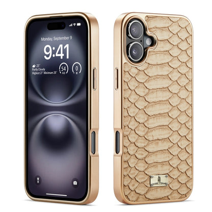 Pour iPhone 16 Plus Fierre Shann Étui de Téléphone en PU à Texture Serpent Python et Placage Électrolytique (Blanc)