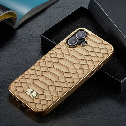 Pour iPhone 16 Plus Fierre Shann Étui de Téléphone en PU à Texture Serpent Python et Placage Électrolytique (Blanc)