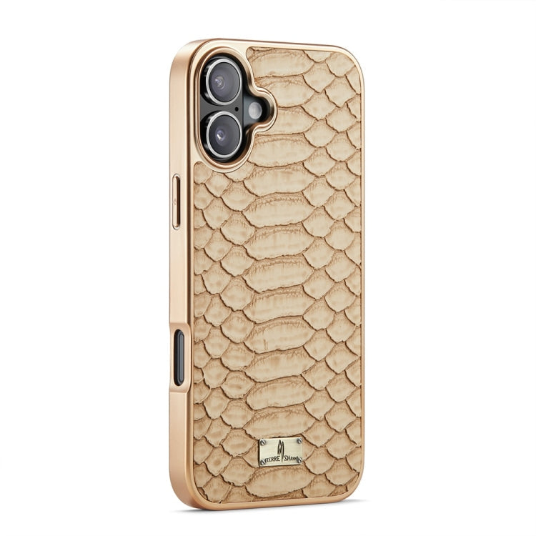 Pour iPhone 16 Plus Fierre Shann Étui de Téléphone en PU à Texture Serpent Python et Placage Électrolytique (Blanc)