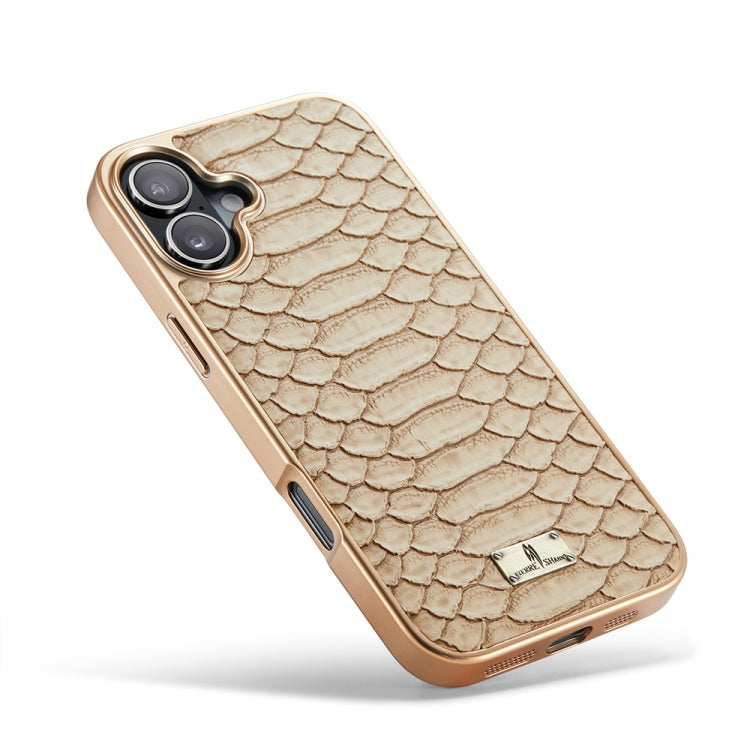 Pour iPhone 16 Plus Fierre Shann Étui de Téléphone en PU à Texture Serpent Python et Placage Électrolytique (Blanc)