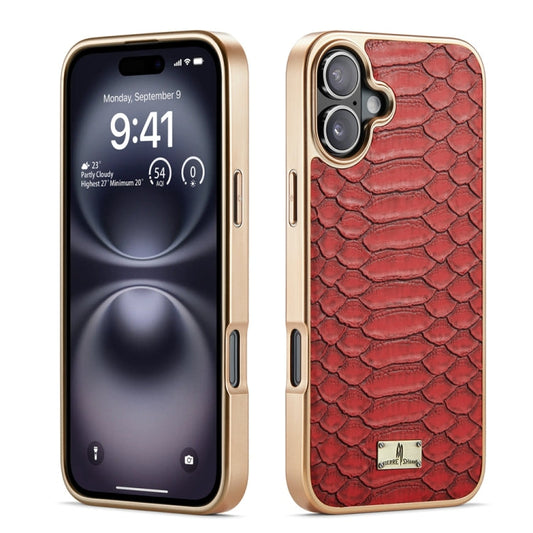 For iPhone 16 Fierre Shann Python Texture Electroplating PU Phone Case(Red)