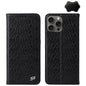 Pour iPhone 16 Pro Max Fierre Shann Coque de Téléphone en Cuir Véritable Magnétique Texture Crocodile (Noir)