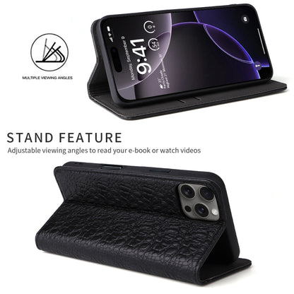 Pour iPhone 16 Pro Max Fierre Shann Coque de Téléphone en Cuir Véritable Magnétique Texture Crocodile (Noir)