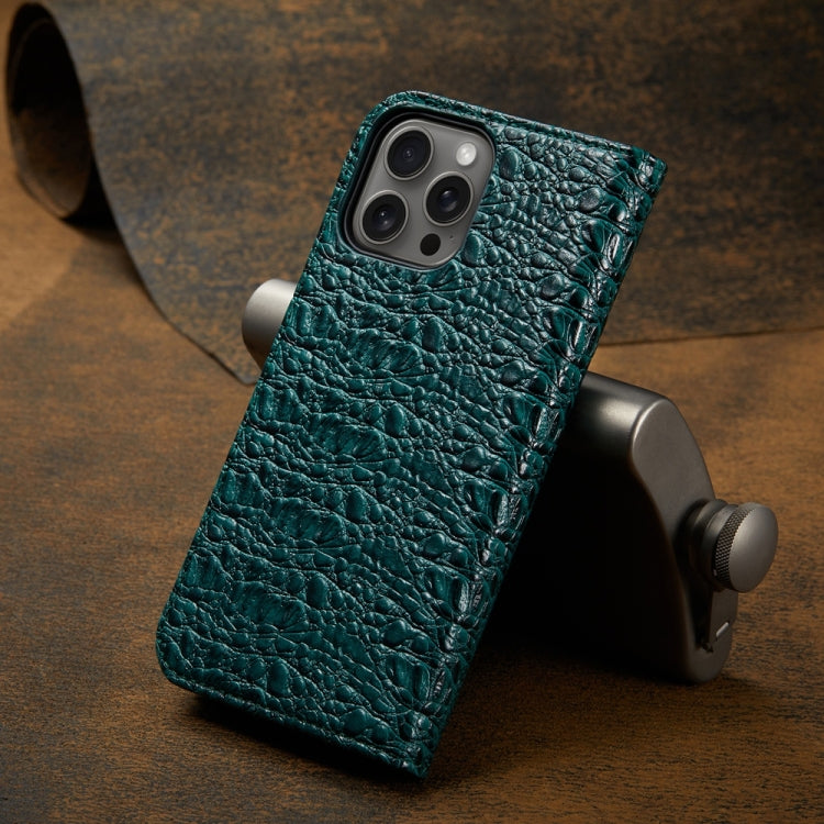 For iPhone 16 Pro Max Fierre Shann Crocodile Texture Magnetic Genuine Leather Phone Case(Green)