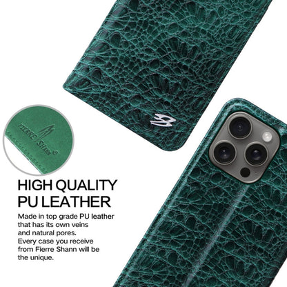 For iPhone 16 Pro Max Fierre Shann Crocodile Texture Magnetic Genuine Leather Phone Case(Green)