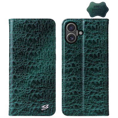 Pour iPhone 16 Étui de téléphone en cuir véritable magnétique Fierre Shann avec texture crocodile (Vert)