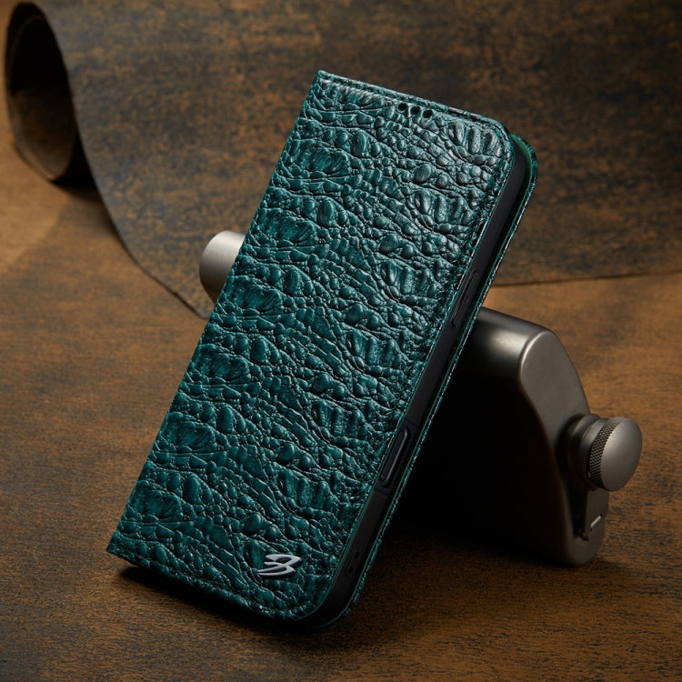 Pour iPhone 16 Étui de téléphone en cuir véritable magnétique Fierre Shann avec texture crocodile (Vert)