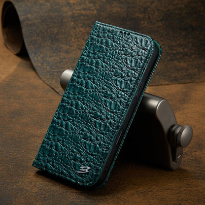 Pour iPhone 16 Étui de téléphone en cuir véritable magnétique Fierre Shann avec texture crocodile (Vert)