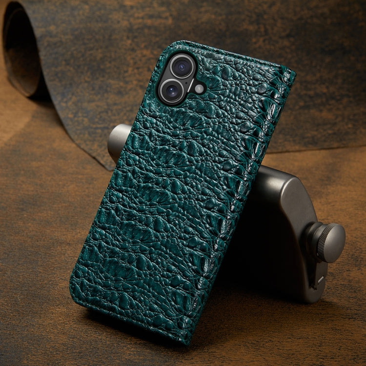 Pour iPhone 16 Étui de téléphone en cuir véritable magnétique Fierre Shann avec texture crocodile (Vert)