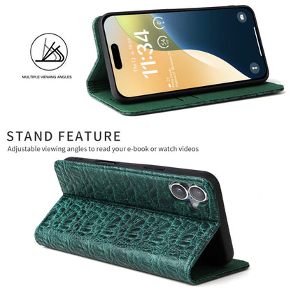 Pour iPhone 16 Étui de téléphone en cuir véritable magnétique Fierre Shann avec texture crocodile (Vert)